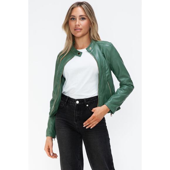 SNOBBISH Green Double Zip Layered Hooded Long Sleeve Jacket NEW Moto Medium - Picture 9 of 10